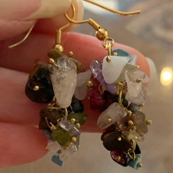 Boho Beautiful! Mixed Stones Dangle Earrings - Handmade - Picture 2 of 4